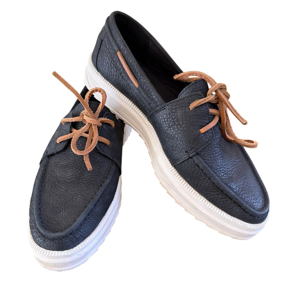 Sperry Boat Shoes Women's Size 7 Plushstep Black Brown Leather Nautical Preppy